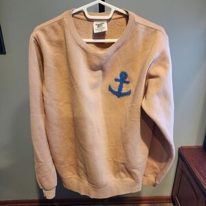 Taupe Crewneck Sweatshirt with Blue Anchor Puffy Patch On Front And Back